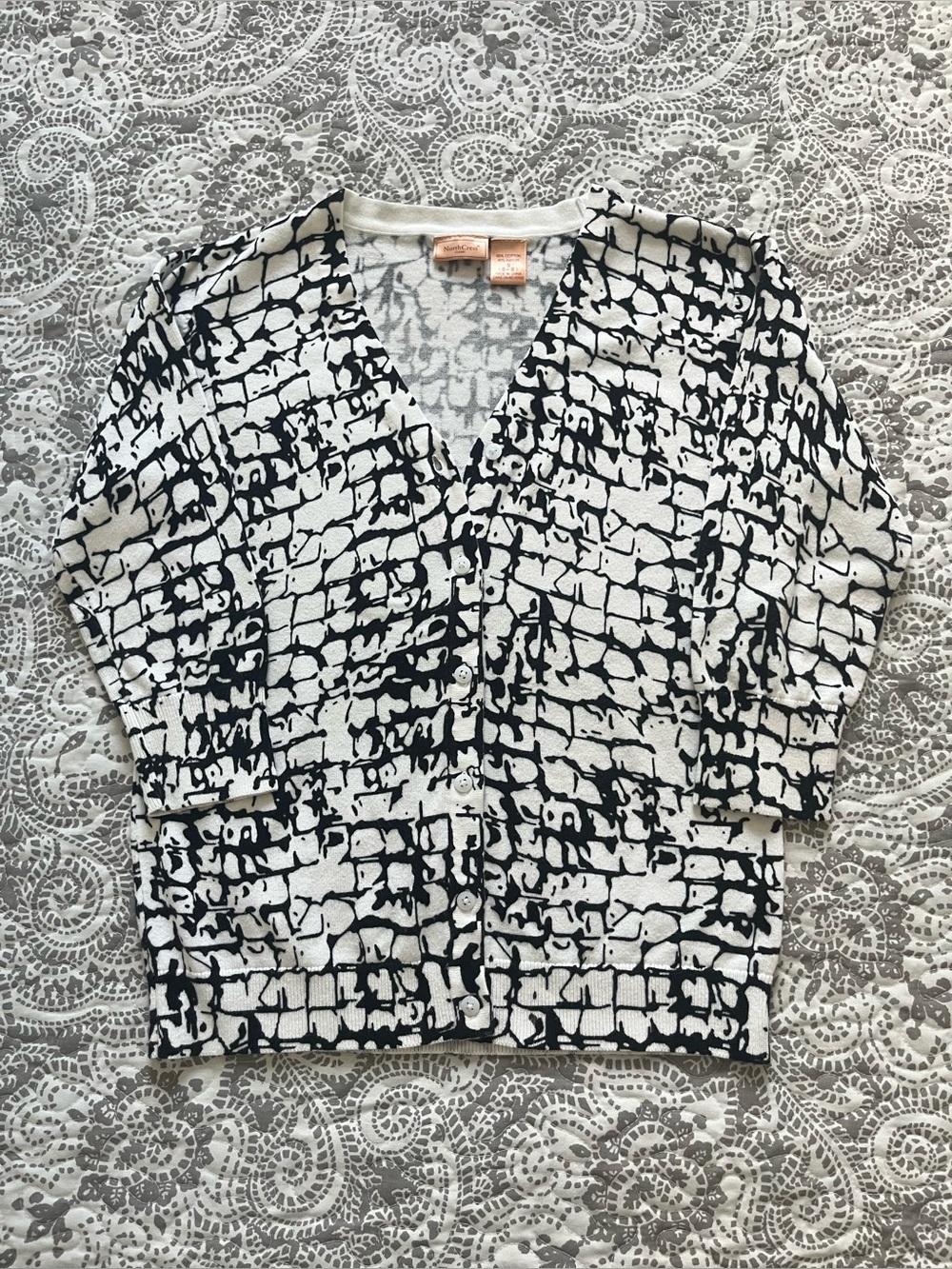 NorthCrest White and Black, Button Up Cardigan